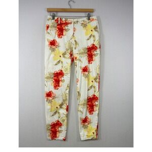 Tropical Floral Talbots Womens 2 White Red Yellow The Weekend Chino Slim Pants
